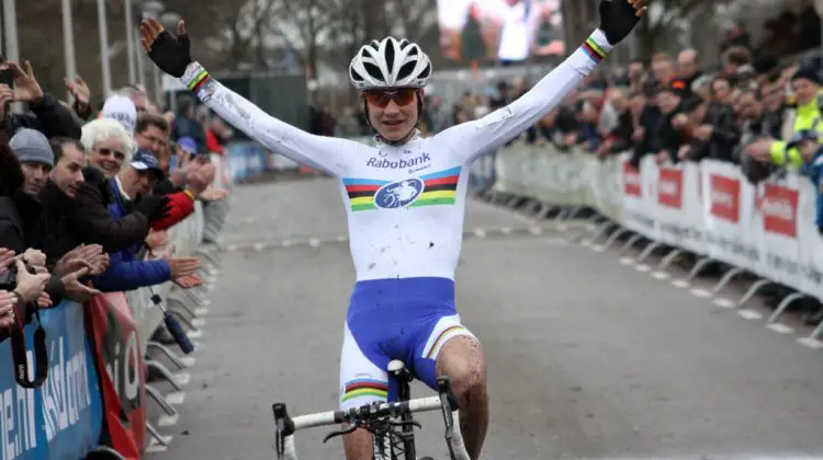 Marianne Vos wins the first international cyclo cross in Rucphen. Bart Hazen
