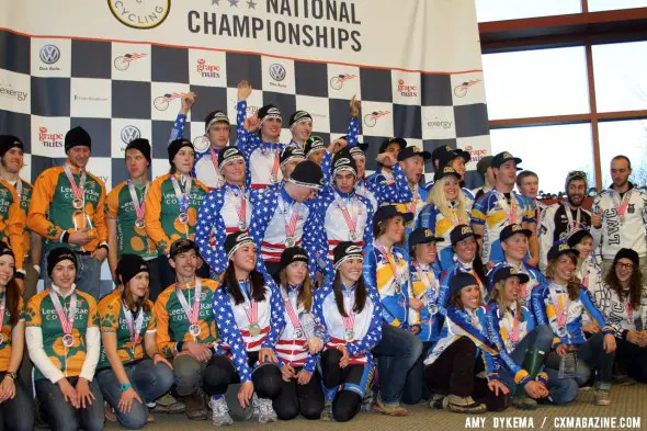 Marian college edges out Fort Lewis and Lees-McRae for the D1 title. 2012 Cyclocross National Championships. ©Amy Dykema Marian college edges out Fort Lewis and Lees-McRae for the D1 title. 2012 Cyclocross National Championships. ©Amy Dykema