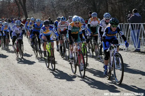 Collegiate women fight for the holeshot - 2012 Cyclocross National Championships. ©Amy Dykema