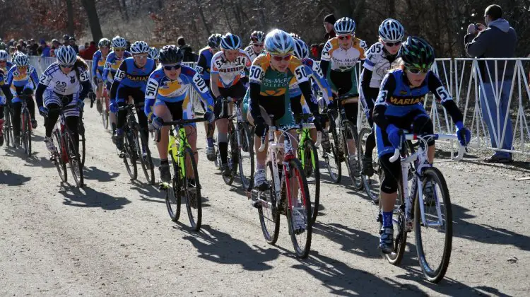 Collegiate women fight for the holeshot - 2012 Cyclocross National Championships. ©Amy Dykema