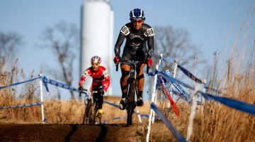 Weston Schempf leads Brian Wilichoski early on in the Masters Men 35-39 race at the 2012 Cyclocross National Championships. ©Tim Westmore