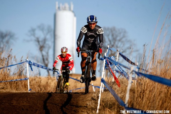 Weston Schempf leads Brian Wilichoski early on in the Masters Men 35-39 race at the 2012 Cyclocross National Championships. ©Tim Westmore