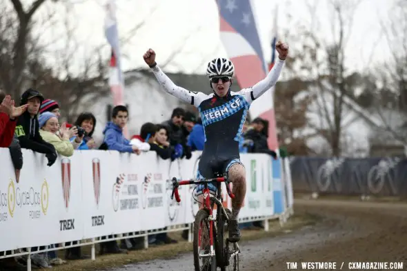 Austin Vincent wins the Junior Men 15-16 2012 Cyclocross National Championships, ahead of his teammate Goguen. © Tim Westmore