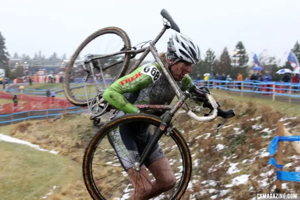 Steve Tilford on takes winter cycling clothing seriously, but never wears tights or knee warmers when racing. © Cyclocross Magazine