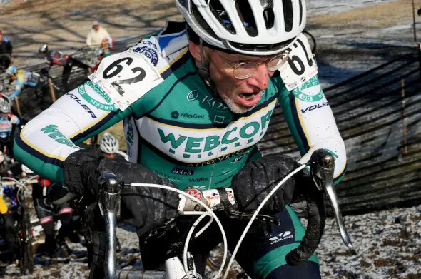 John Elgart after the barrier section during the first lap of the Mens 65-69 race. ©Steve Anderson