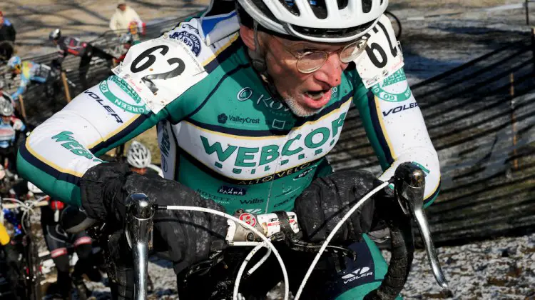 John Elgart after the barrier section during the first lap of the Mens 65-69 race. ©Steve Anderson