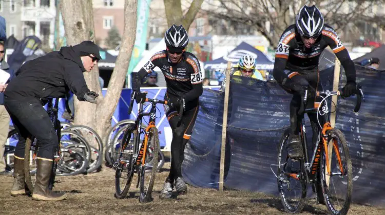 Teammates Brandon Dwight and Pete Webber took one-two in the Masters 40-44. ©Cyclocross Magazine