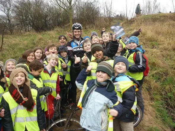 Australian cyclocrosser Lewis Rattray surrounded by his new fans in Belgium. 