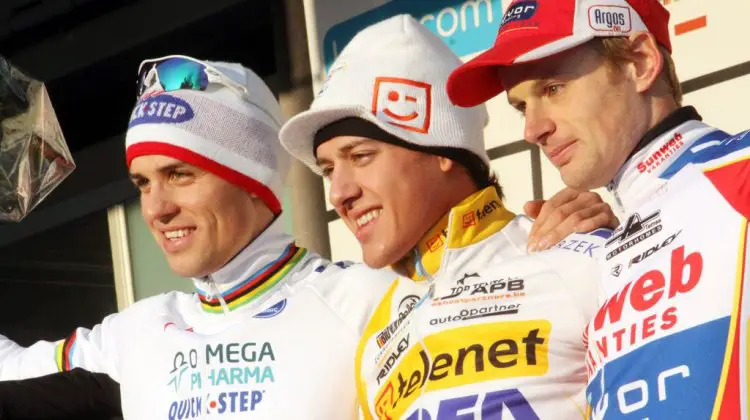The podium: Pauwels, Meeusen and Stybar. Bart Hazen