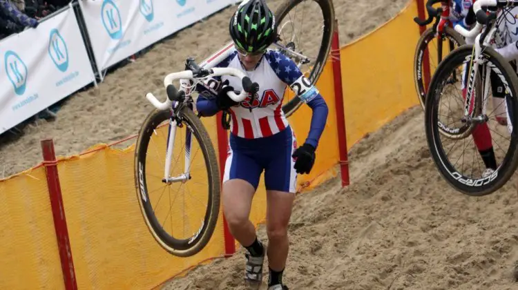 Kaitie Antonneau trudges through the sand at Worlds. © Bart Hazen