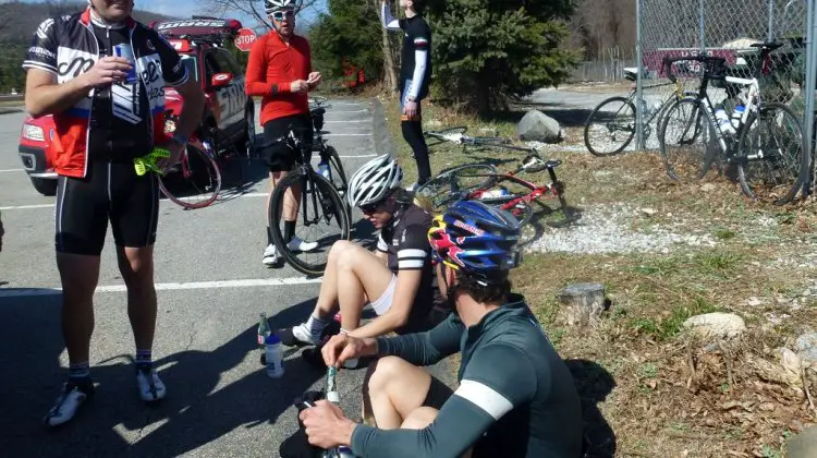 Riders take a snack break mid-140 mile ride. Cyclocross Magazine