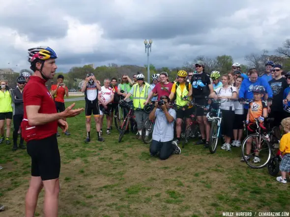 Tim Johnson addresses the crowd at the end of the Ride on Washington. Cyclocross Magazine