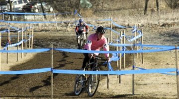 Bahnson in the lead on lap 1 ahead of Hurst- Collegiate men D2, 2012 Cyclocross National Championships. © Cyclocross Magazine