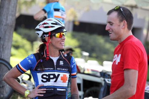 Nicole Duke with Ryan Trebon pre-ride. Photo courtesy of Nicole Duke Nicole Duke with Ryan Trebon pre-ride. Photo courtesy of Nicole Duke