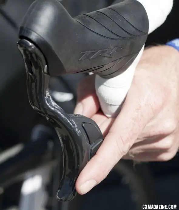 TRP's new HyWire hydraulic disc brake lever / Di2 shifter as seen at Sea Otter 2012. ©Cyclocross Magazine TRP's new HyWire hydraulic disc brake lever / Di2 shifter as seen at Sea Otter 2012. ©Cyclocross Magazine