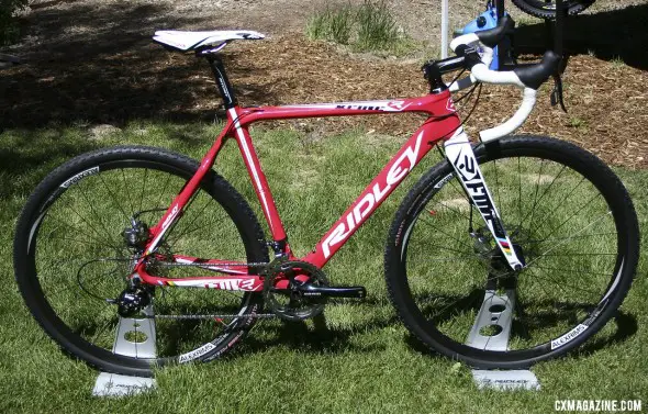 The 2013 Ridley X-Fire cross bike in "Hot Tomale" red and mechnical disc brakes. ©Cyclocross Magazine