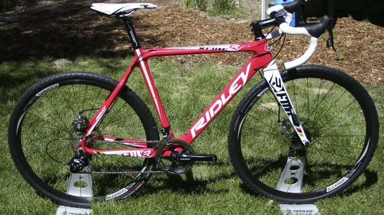 The 2013 Ridley X-Fire cross bike in "Hot Tomale" red and mechnical disc brakes. ©Cyclocross Magazine