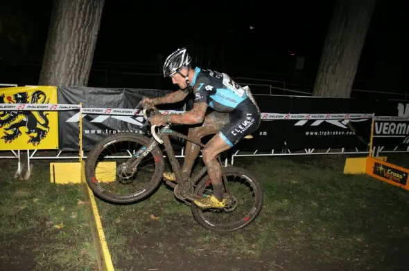 Ben Berden hops the barriers on the last lap to win the Gateway Cross Cup 2012. ©Matt James