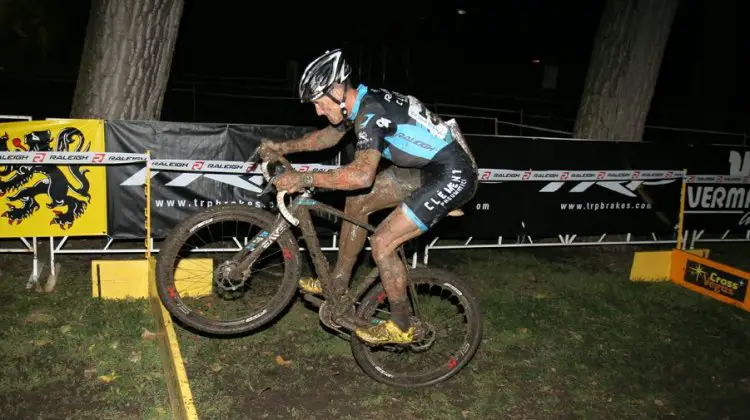 Ben Berden hops the barriers on the last lap to win the Gateway Cross Cup 2012. ©Matt James