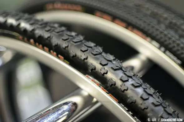 The Clement MXP cyclocross tire boasts a bigger and more aggressive side knob compared to the Grifo or Typhoon. ©Cyclocross Magazine