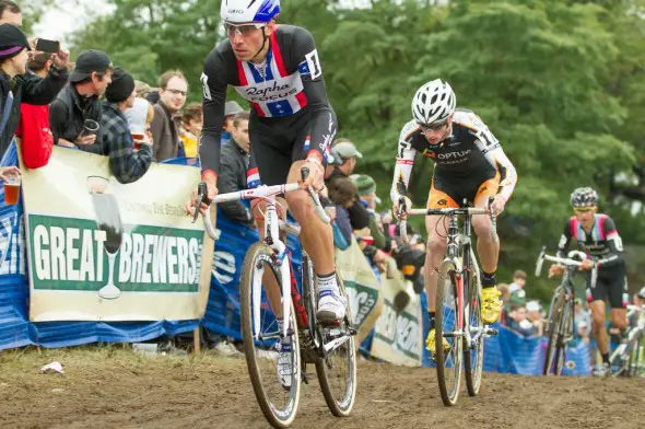 Jeremy Powers had a rough start but chased back on the the lead group, eventually coming through with the win. Todd Prekaski