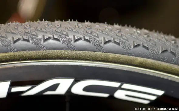 Hutchinson's new Mamba cyclocross tubular tire has a pronounced side knob for cornering. ©Cyclocross Magazine Hutchinson's new Mamba cyclocross tubular tire has a pronounced side knob for cornering. ©Cyclocross Magazine