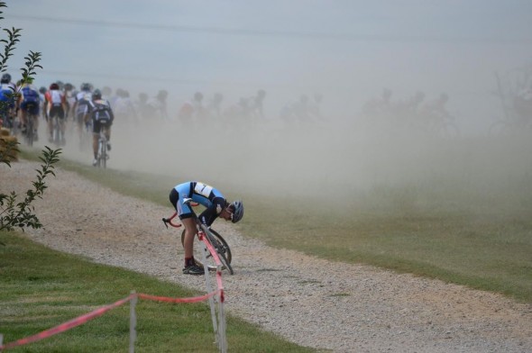 A dusty start for the racers.