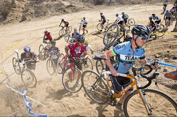 The first feature on the race course might be rideable, but on the first lap, get off early and run past others. photo: Socal Cross file photo, © Phil Beckman/PB Creative