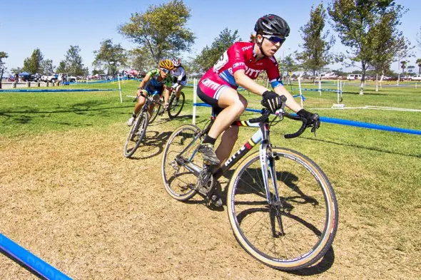 This trio was the cream of the Elite Women class, and had a big gap in hand at the halfway point. Here, Amanda Schaper (Ritte Racing) leads Carolin Shiff (SDG-Felt) and Hannah Rae Finchamp (Cynergy).  © Phil Beckman/PB Creative