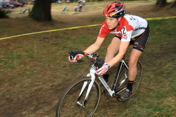 Kari Studley concentrates on one of the downhill sections © Janet Hill