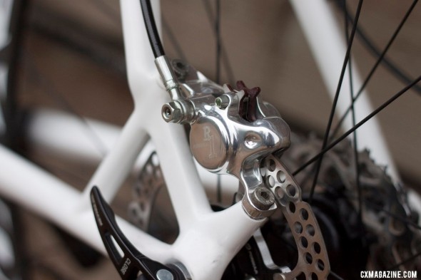 Seatstay Post Mount disc brakes on the Hakkalugi Disc keep the brake further from the heel and allow easier access. ©Cyclocross Magazine