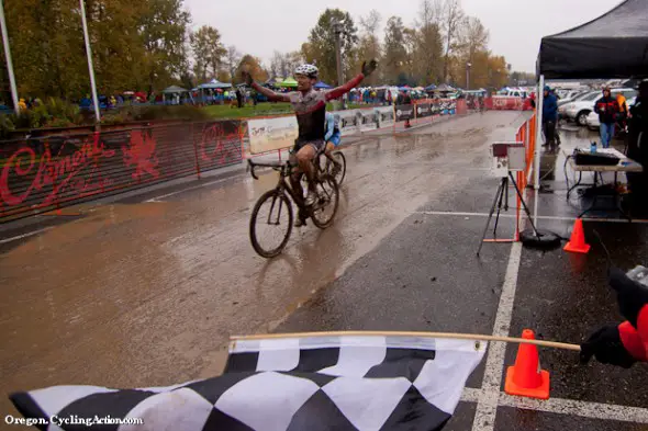 Donald Reeb takes the checkered flag.