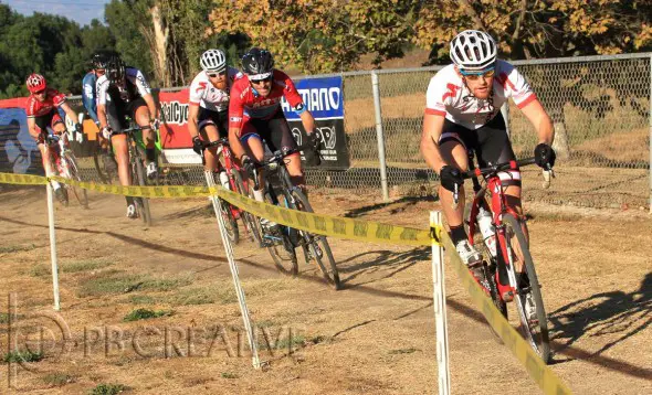 Kyle Gritters (Rock N Road) nails the Men’s A holeshot ahead of Gareth Feldstein (Ritte CX Team), Brandon Gritters (Rock N Road), Ted Willard (G2 Bike/DNA Cycling), Jonny Weir (Mudfoot) and Brent Prenzlow (Celo Pacific). © Phil Beckman/PB Creative 