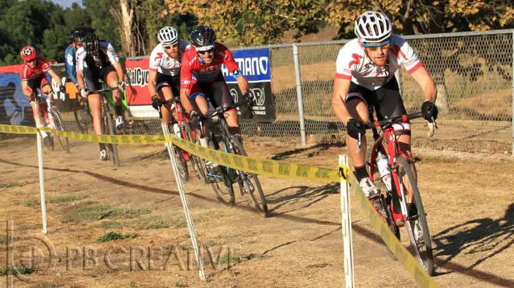 Kyle Gritters (Rock N Road) nails the Men’s A holeshot ahead of Gareth Feldstein (Ritte CX Team), Brandon Gritters (Rock N Road), Ted Willard (G2 Bike/DNA Cycling), Jonny Weir (Mudfoot) and Brent Prenzlow (Celo Pacific). © Phil Beckman/PB Creative