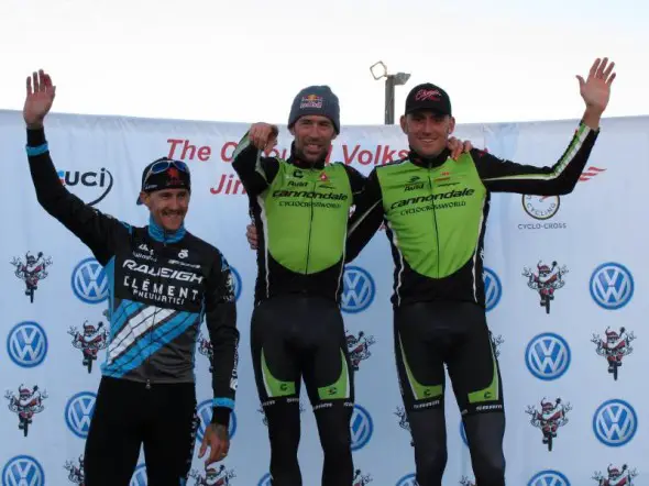 Berden, Johnson and Trebon on the podium for Day 2 of Jingle Cross. © Elisabeth Reinkordt