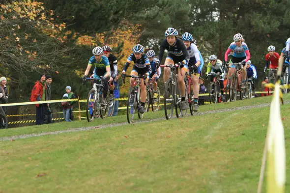 Kristin Kelsey takes the hole shot in the Elite Women's race. © Janet Hill