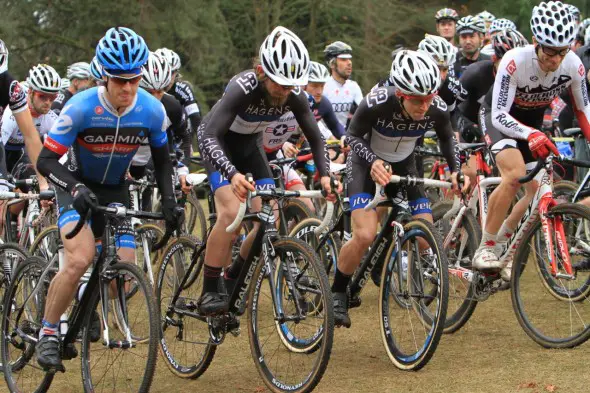 Tyler Farrar, Newt McGrath, Steve Fisher and Kevin Noiles jump off the line. © Janet Hill