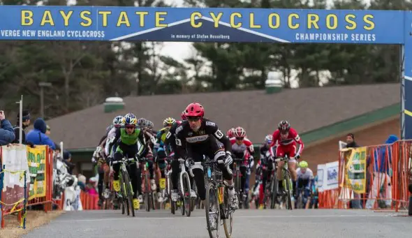 The Elite Men sprint off the line at Baystate Cyclocross 2012.