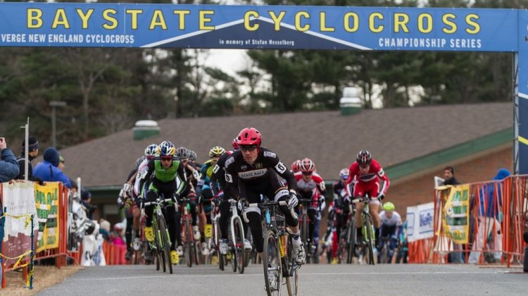 The Elite Men sprint off the line at Baystate Cyclocross 2012.