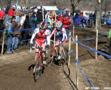 Tobin Ortenblad leads Cypress Gorry in the battle for second at the Junior Men 17-18, 2012 Cyclocross National Championships. © Amy Dykema