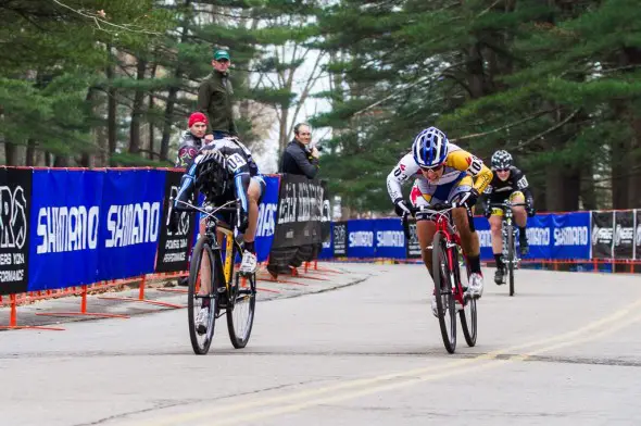 The photo finish: van Gilder takes it by a quarter of a wheel's length. © Todd Prekaski