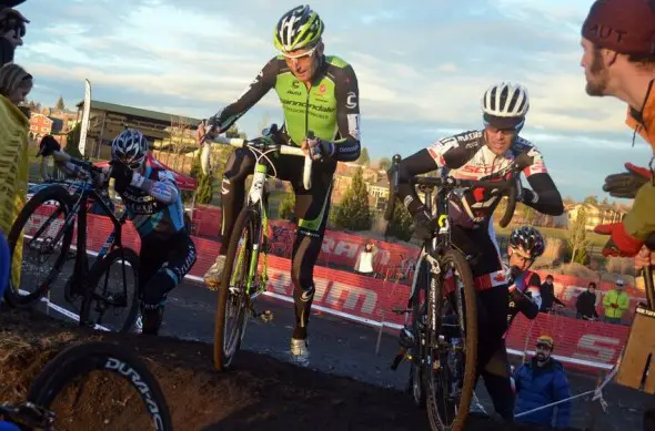 Kabush and Trebon dab while cresting this climb at the USGP Deschutes Brewery Day 2. ©Cyclocross Magazine