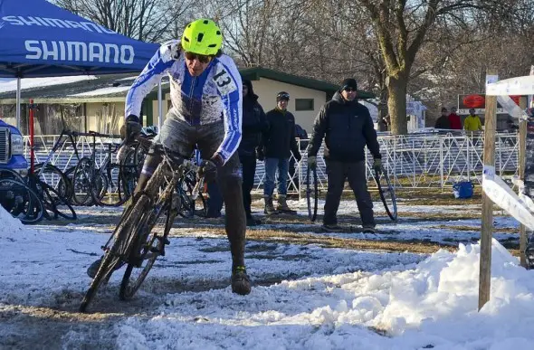 Adam Craig slid through the icy turns and enjoyed his singlespeed title-winning preride for Sunday's race. ©Cyclocross Magazine