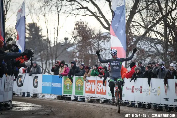 Page returns to the top step of the podium with his fourth title in the Elite Men at Cyclocross Nationals. © Meg McMahon
