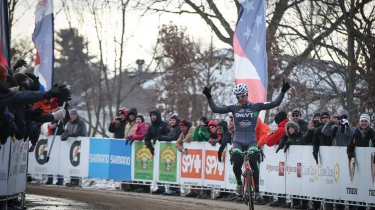 Page returns to the top step of the podium with his fourth title in the Elite Men at Cyclocross Nationals. © Meg McMahon