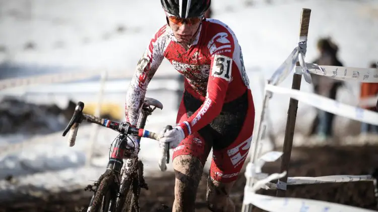 Redline's Logen Owen raced to a commanding win in his prep for Worlds. Junior Men 17-18, 2013 Cyclocross National Championship. © Meg McMahon