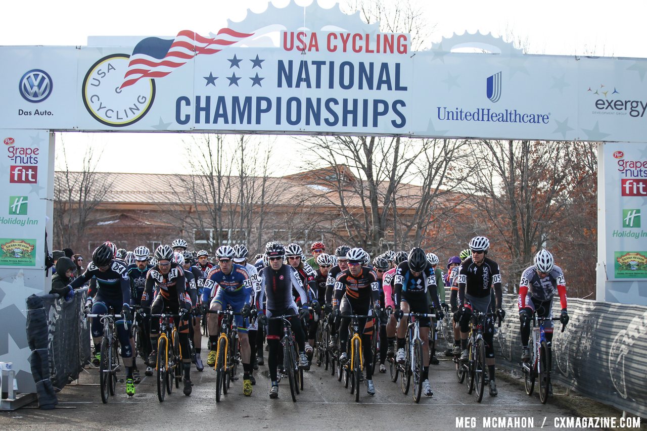 The start of the Masters Men 40-44, 2013 Cyclocross Nationals. © Meg McMahon