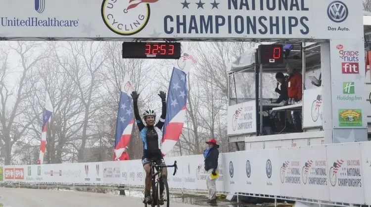 Ellen Noble (Trek Cyclocross Collective) takes a big win in the Junior Women 17-18 group. © Cyclocross Magazine