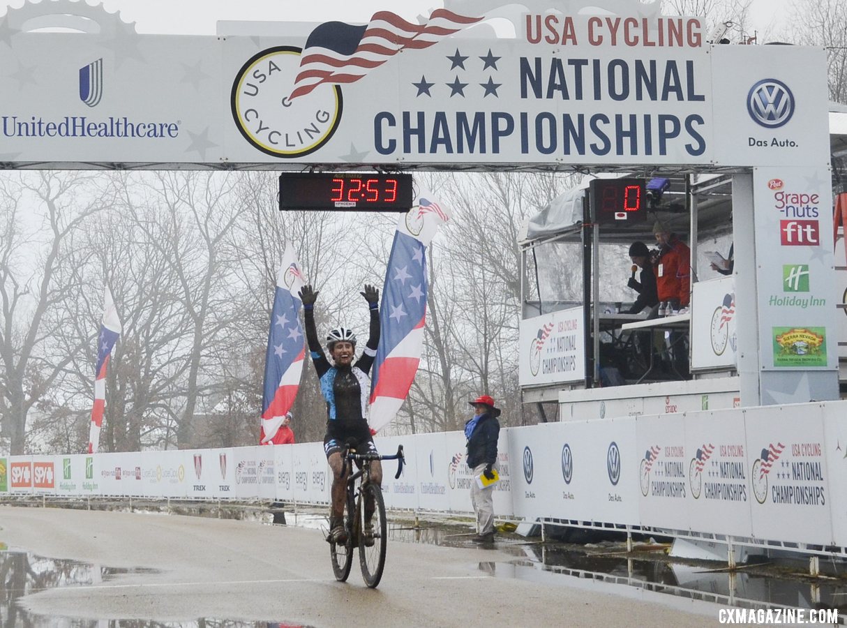 Ellen Noble (Trek Cyclocross Collective) takes a big win in the Junior Women 17-18 group. © Cyclocross Magazine