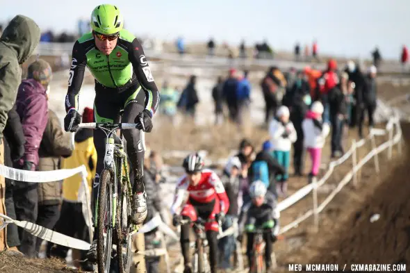 Ryan Trebon leads the group up one of the first hills on the 2013 Cyclocross National Championship course.© Meg McMahon Ryan Trebon leads the group up one of the first hills on the 2013 Cyclocross National Championship course.© Meg McMahon